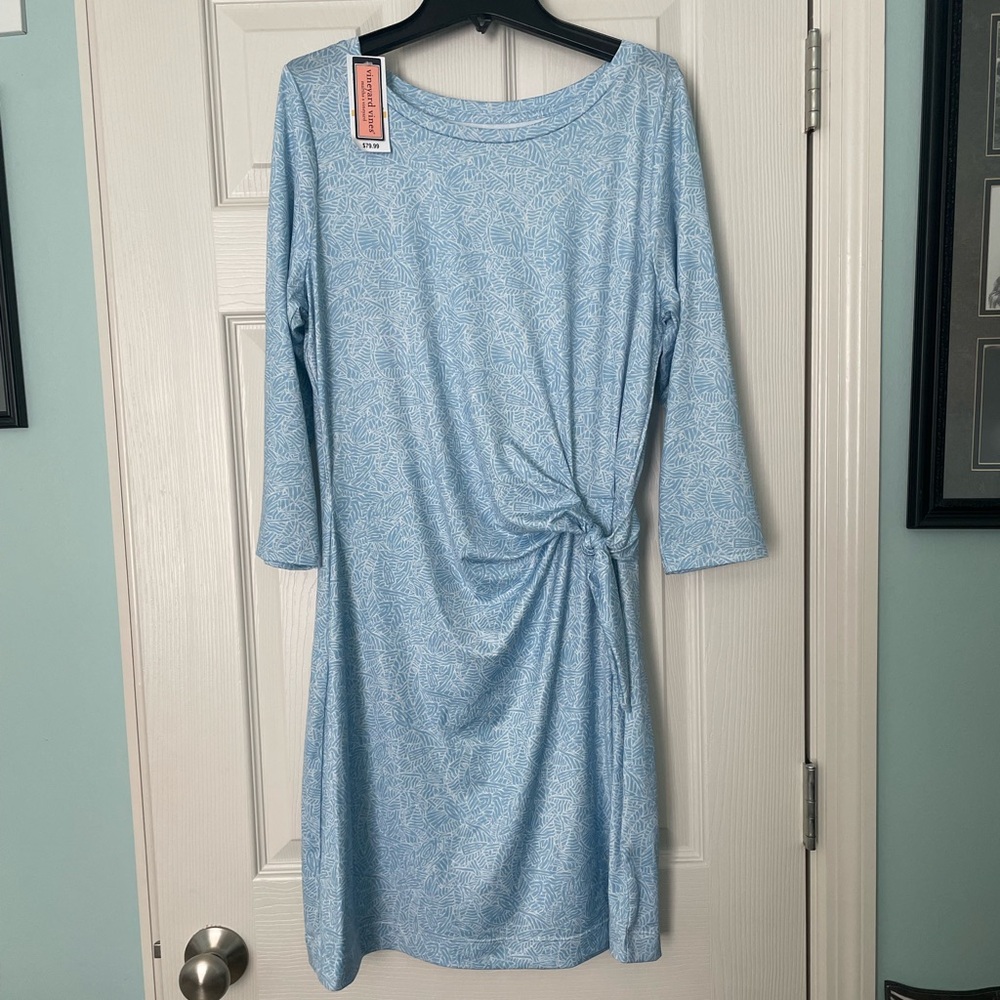 NWT Vineyard Vines Blue Terry Knit Abstract Leaf Dress